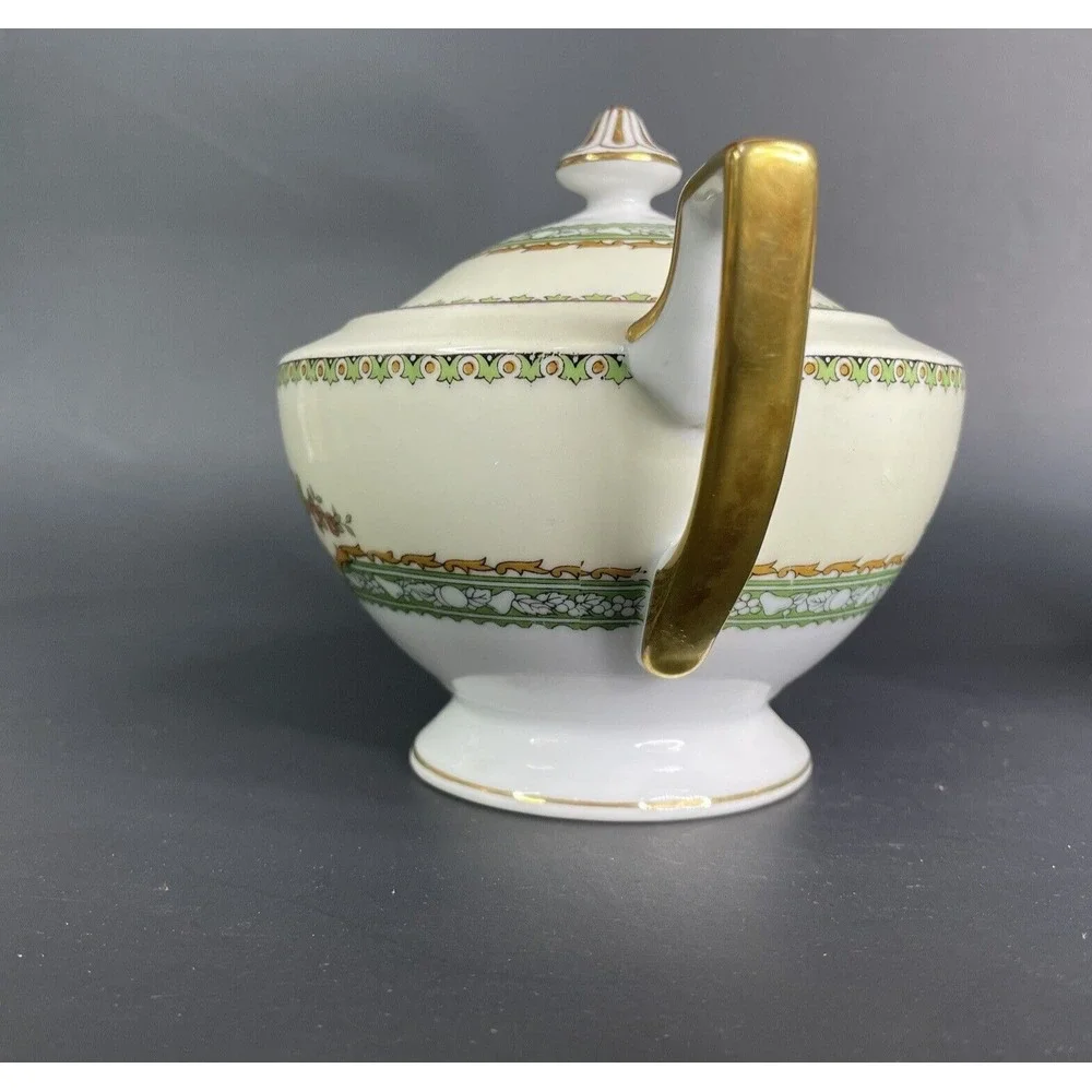 Vintage Style House Fine China‎ Kimberly Creamer & Sugar Bowl Green & Gold